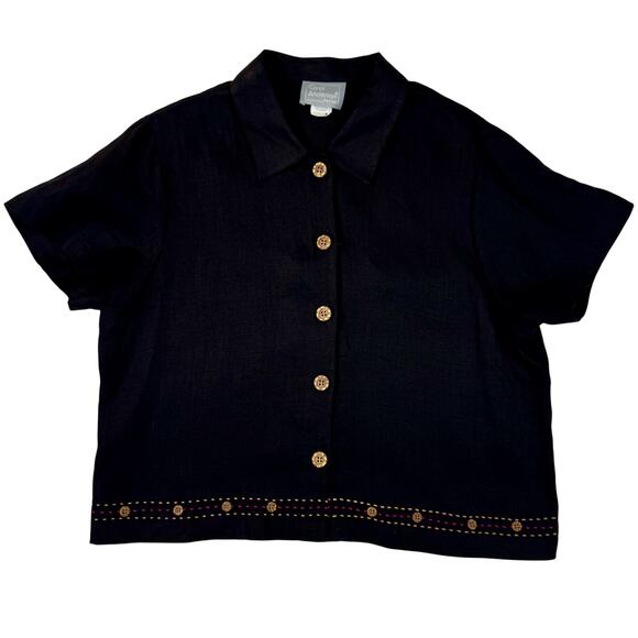 Carol Anderson Tops - Carol Anderson Vintage Linen Shirt Black Women's Large Petite Lagenlook Coastal